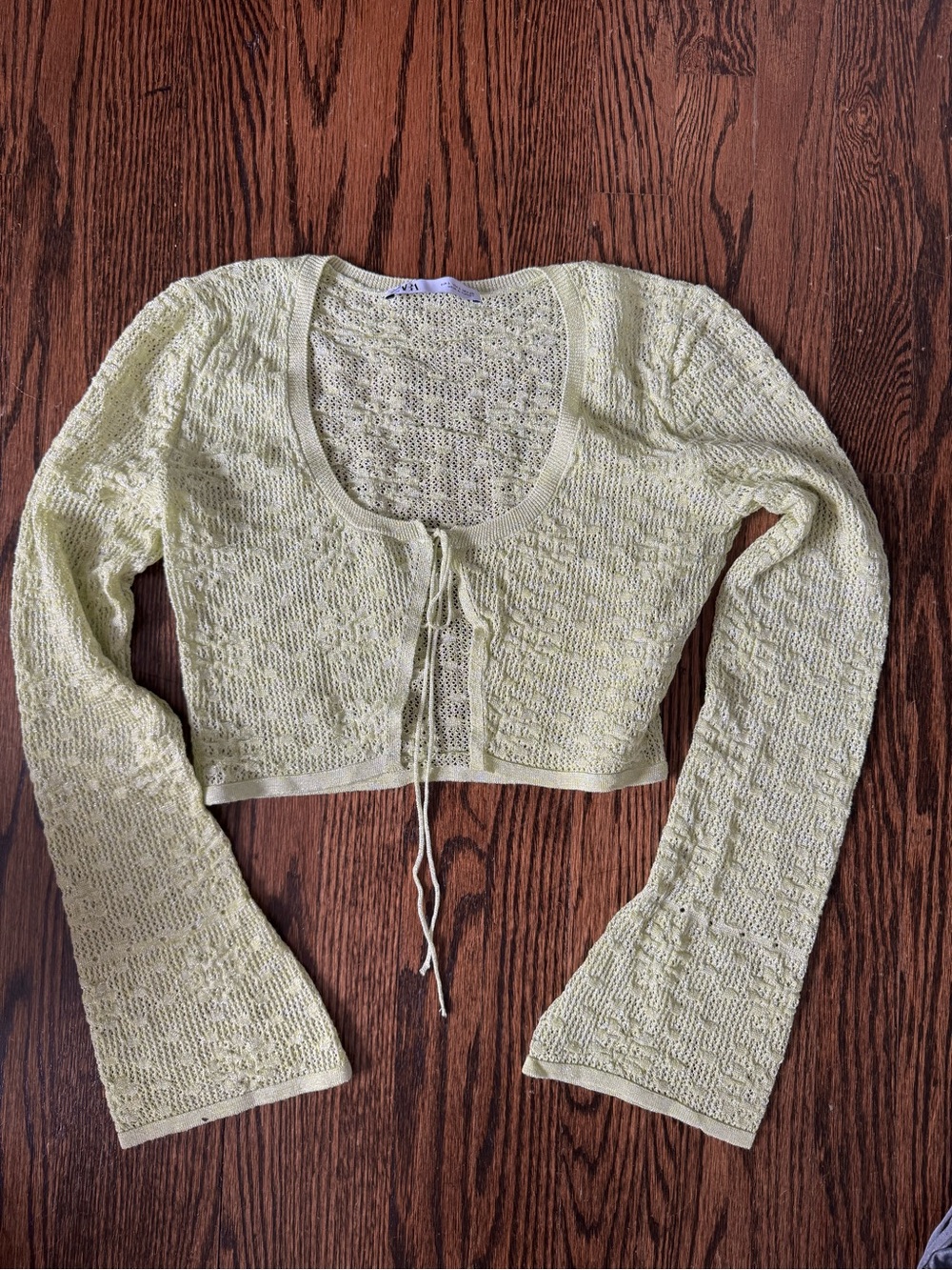 Zara Light Green Tie-Front Knit Crop Top